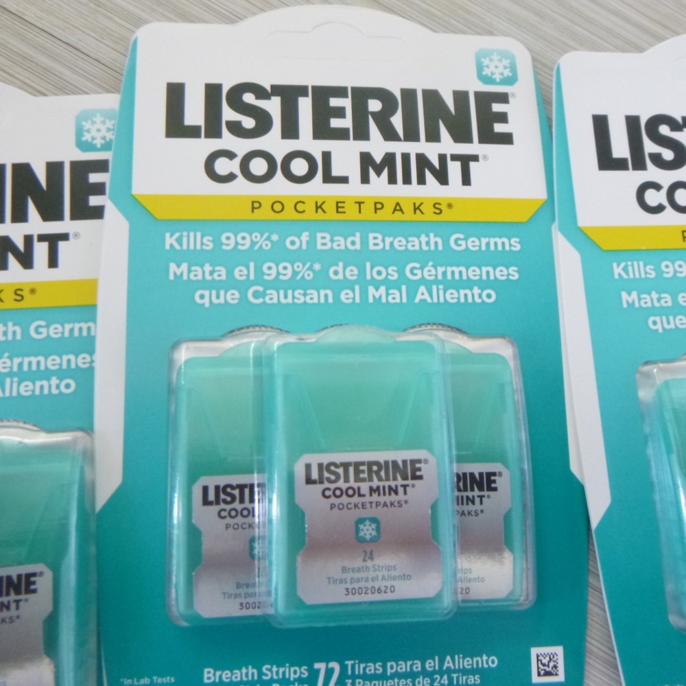 72 LISTERINE COOL MINT BREATH STRIPS 3 POCKET-PAKS NEW